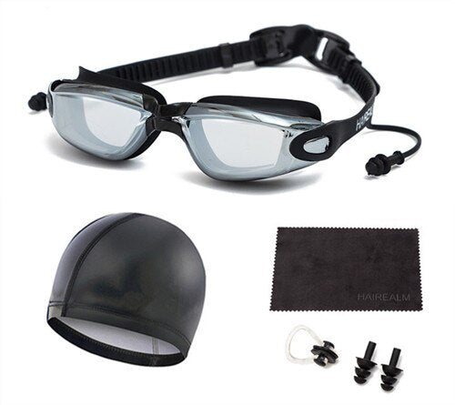 Adult Swimming Set(Swimming Glass+Swimming Cap+Nose Clip+Ear Plugs+Dry Cloth)