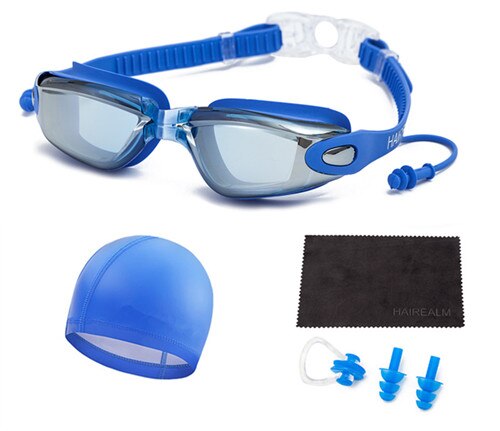 Adult Swimming Set(Swimming Glass+Swimming Cap+Nose Clip+Ear Plugs+Dry Cloth)