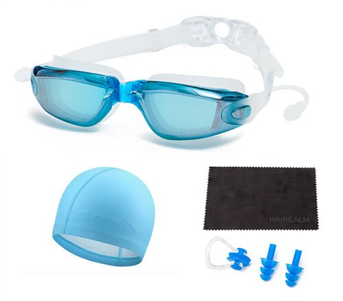 Adult Swimming Set(Swimming Glass+Swimming Cap+Nose Clip+Ear Plugs+Dry Cloth)