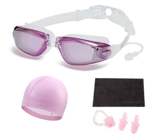 Adult Swimming Set(Swimming Glass+Swimming Cap+Nose Clip+Ear Plugs+Dry Cloth)