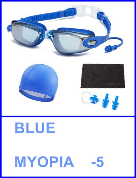 Adult Swimming Set(Swimming Glass+Swimming Cap+Nose Clip+Ear Plugs+Dry Cloth)